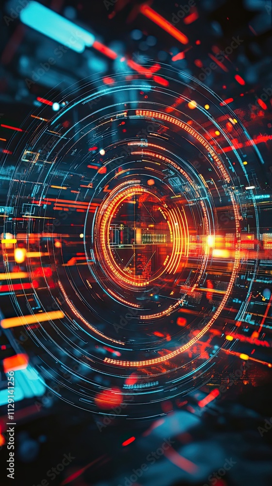 Poster abstract digital data flow visualization rings