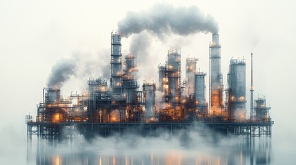 Industrial Complex Emerging from Fog