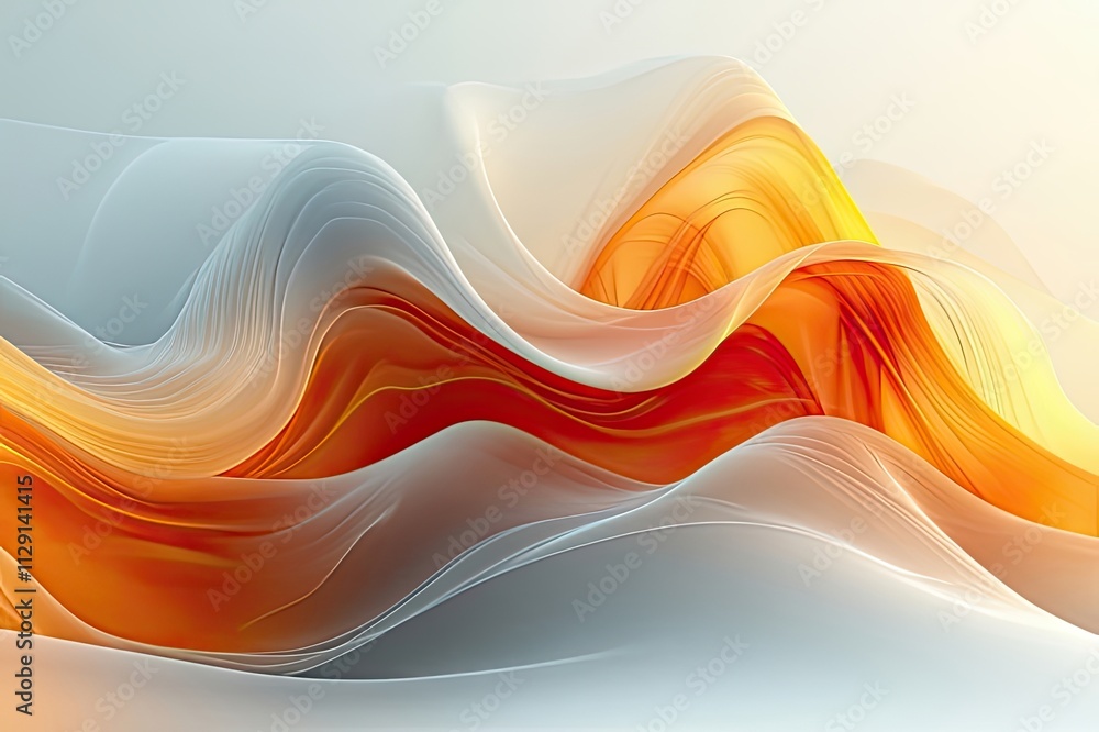 Aufkleber Soft waves of orange and gray undulate gracefully, capturing the interplay of light and form in an abstract landscape. Generative AI