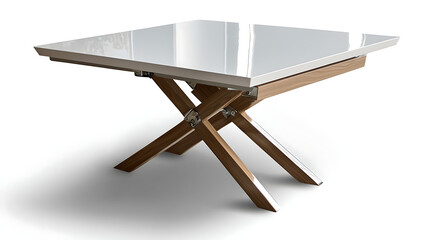 A white and brown table with a wooden frame