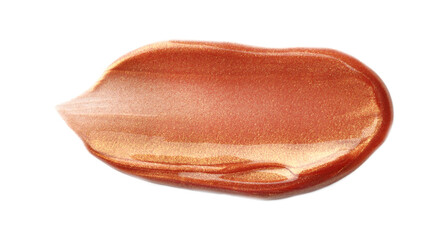 Bright lip gloss isolated on white, top view. Sample of cosmetic product