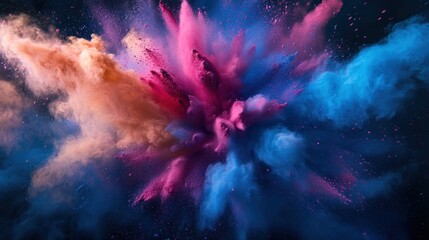 hyper realistic photo of an dark powder explosion of chalk in vivid hues.