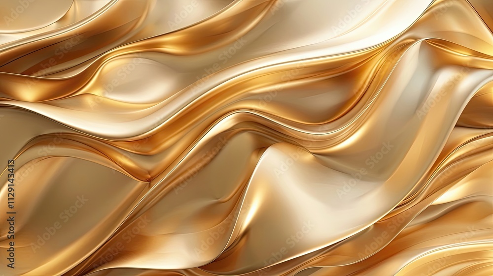 Poster waves of golden fabric draping elegantly under soft light create a luxurious and inviting atmosphere