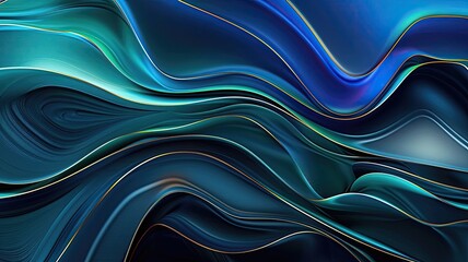 Flowing waves of turquoise and blue swirl together in an abstract design filled with elegance and movement, inspired by ocean currents. Generative AI