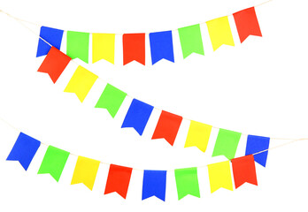Obraz premium Colorful party flags isolated on white. Festive decor