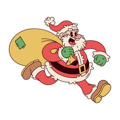 Vector Retro Cartoon Santa Claus Carrying Sack Character Groovy Illustration Isolated