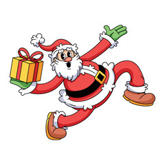 Obraz premium Vector Retro Cartoon Santa Claus Gift Box Character Groovy Illustration Isolated