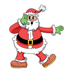 Vector Retro Cartoon Santa Claus Character Groovy Illustration Isolated