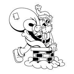 Vector Retro Cartoon Santa Claus Chimney Character Groovy Illustration Isolated