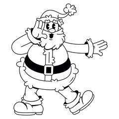 Vector Retro Cartoon Santa Claus Character Groovy Illustration Isolated