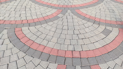 red brick pavement, brick wall, brick paving block for footpath.Red brick walkway. Street floor tiles. Brick blocks for background, texture of brick road for background