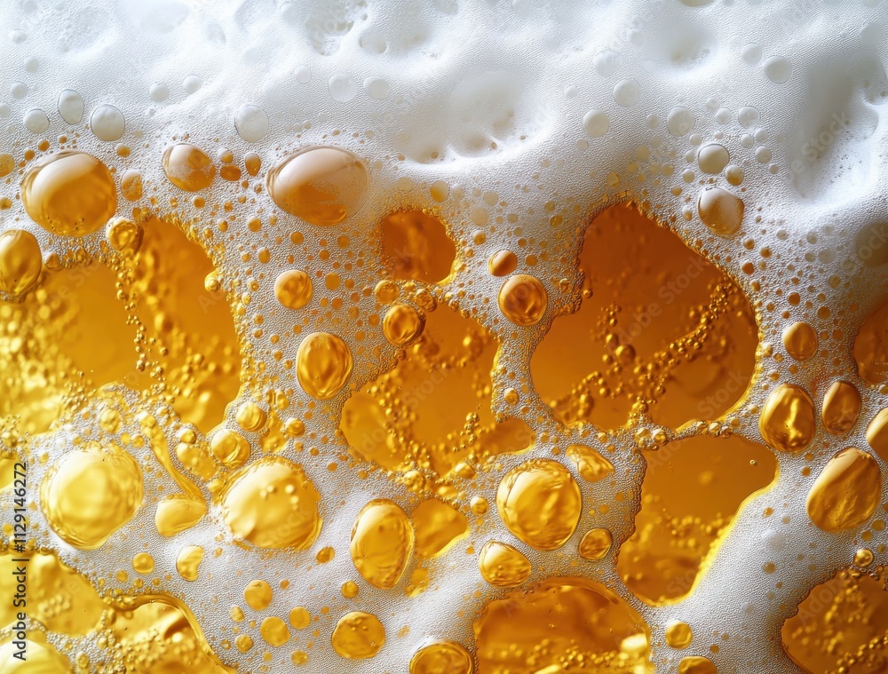 Poster close-up of golden beer with rich foam and bubbles capturing the refreshing essence of a cold bevera