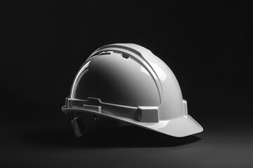 Fototapeta premium A white hard hat positioned on a dark background, symbolizing safety in construction.