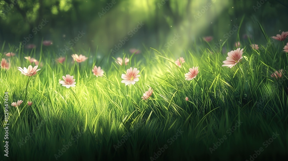 Aufkleber a beautiful array of flowers rises from the green grass, each one adding a splash of color to the sc