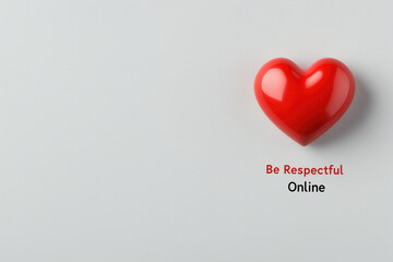 Social media post with a bold red heart graphic and the phrase "Be Respectful Online" displayed on a clean white background, emphasizing kindness and positivity for Safer Internet Day