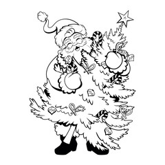 Vector Santa Claus Carrying Tree Christmas Cartoon Illustration Isolated