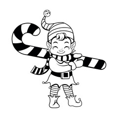 Vector Elf Carrying Candy Cane Christmas Helper Cartoon Illustration Isolated