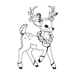 Vector Reindeer Christmas Cute Deer Cartoon Illustration Isolated