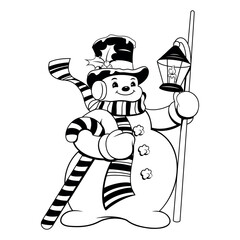 Vector Snowman with hanging light Cartoon Illustration Isolated