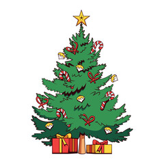 Vector Christmas Tree Gift Boxes Cartoon Illustration Isolated