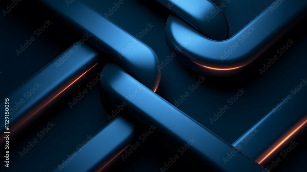 Poster abstract composition of intertwined dark blue tubes with glowing edges creating a modern artistic de