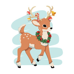 Vector Reindeer Christmas Cute Deer Cartoon Illustration Isolated
