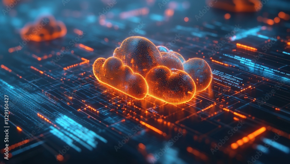 Poster abstract digital concept of cloud computing with glowing data streams representing modern technology