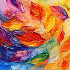 Watercolor Autumn leaves dancing in the wind in many colors