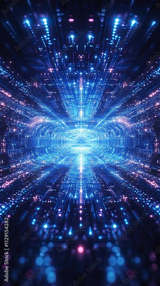 Poster abstract digital tunnel of light and data streams