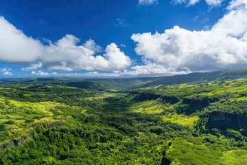 Obraz premium breathtaking panoramic view of lush green valley under a blue sky