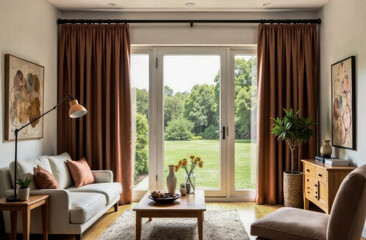 the interior of the living room is made in a fashionable mocha mousse color. modern fashion trends in the living environment