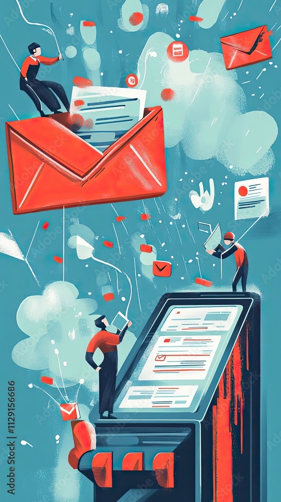 Poster digital communication workers manage email and data flow
