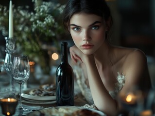 elegant dinner setting with a thoughtful model
