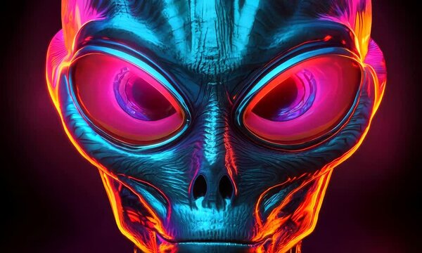 futuristic alien glowing in neon colors animation