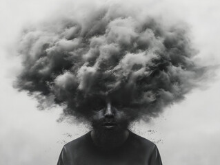 Overwhelmed Mind: Dark Smoke Cloud Engulfing a Person's Head 