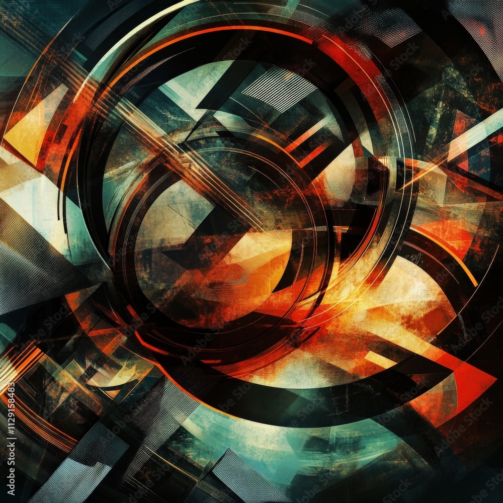 Poster abstract geometric design with vibrant colors and dynamic shapes