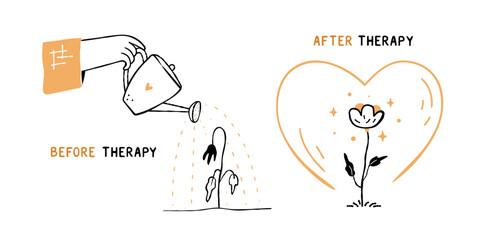 Before and after mental health therapy. Recovery from depression concept.