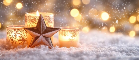 cozy winter scene with candles and festive decorations