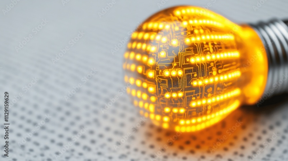 Poster the innovation spark: a close-up of a light bulb with a circuit board design, symbolizing the spark 