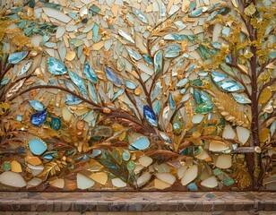 Artistic Mosaic Glass Fragments Tree Branches Autumn Colors Nature Wall Decor Home Decor Abstract