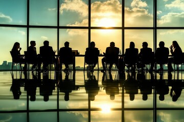 business meeting silhouette at sunset