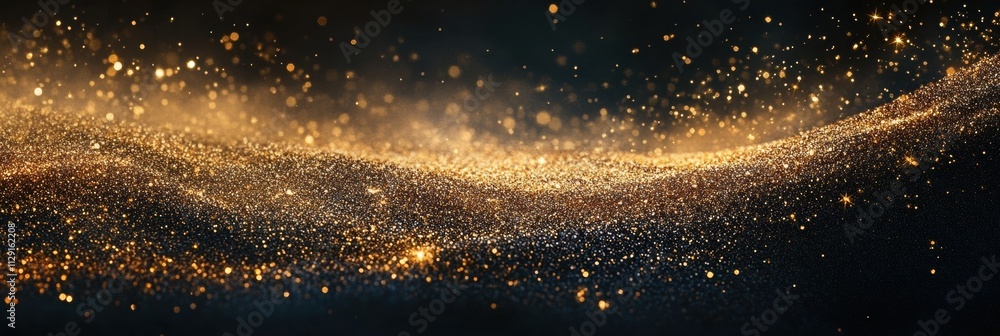 Fototapete golden glitter creates a mesmerizing wave effect against a dark backdrop, offering ample space for a