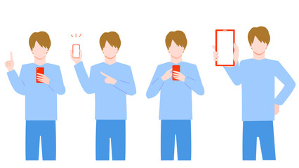 Clip art set of man using smartphone.