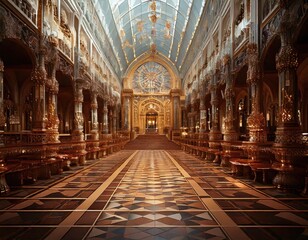 Obraz premium Opulent Gold Palace Interior Grand Hall Architecture Luxury Design