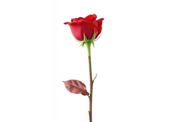 Fototapeta premium Single Red Rose Love Romance Valentine Flower Bloom Stem Petal Plant