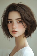 Fototapeta premium Portrait of a Young Woman with Brown Hair and Freckles