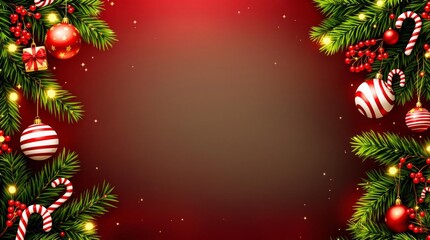 christmas background with fir branches and balls