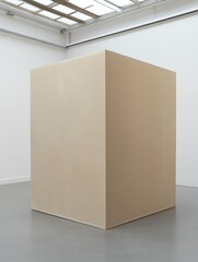 Naklejka premium Minimalist Wooden Cube in Modern Gallery