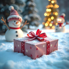 Paquet cadeau de No&euml;l dans la neige