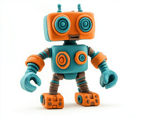 Naklejka premium Robot molded from plasticine modeling clay isolated on white background
